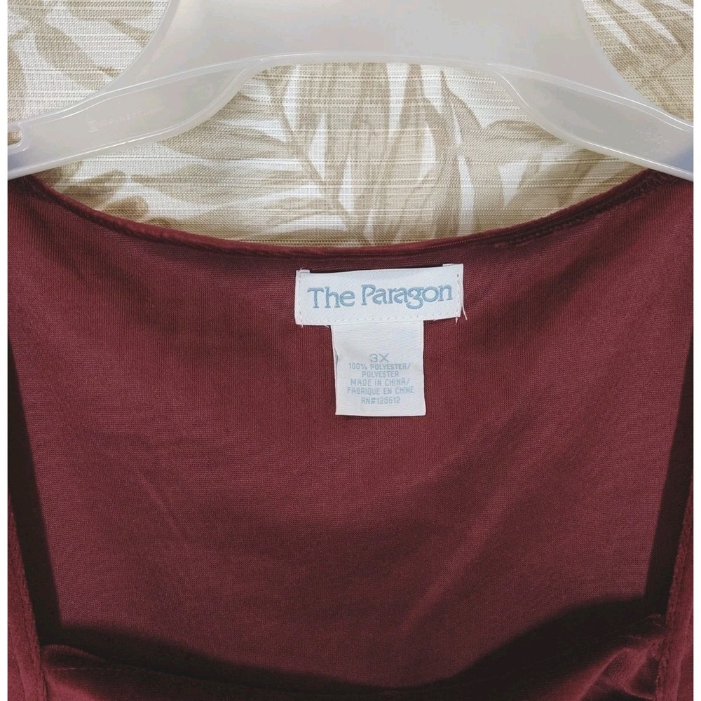 The Paragon Woman's Shirred Velvet Dress Burgundy Size 3X Knee Length 3/4 Sleeve - Picture 4 of 4